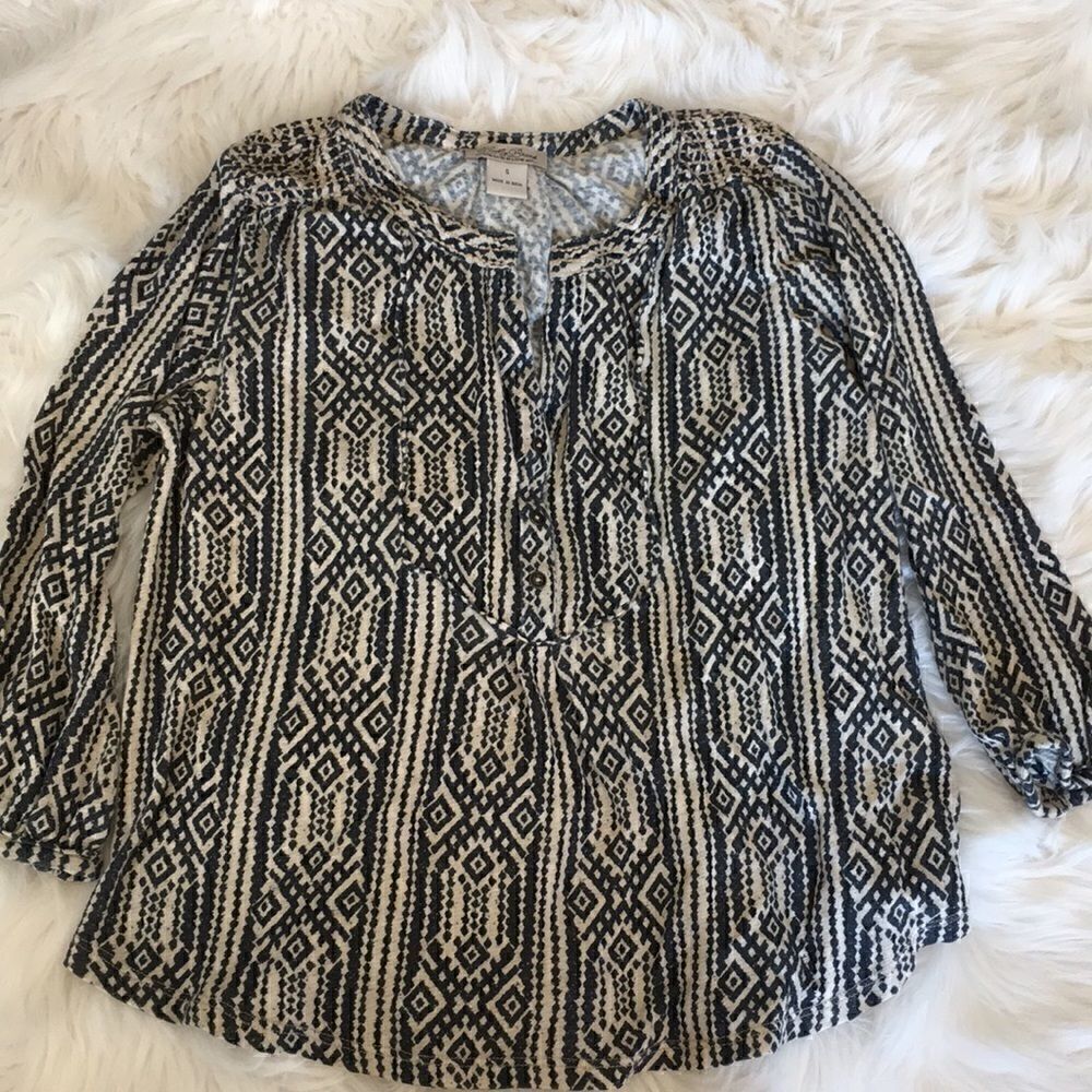 Lucky Brand | Linen Blend Button Peasant Top | S